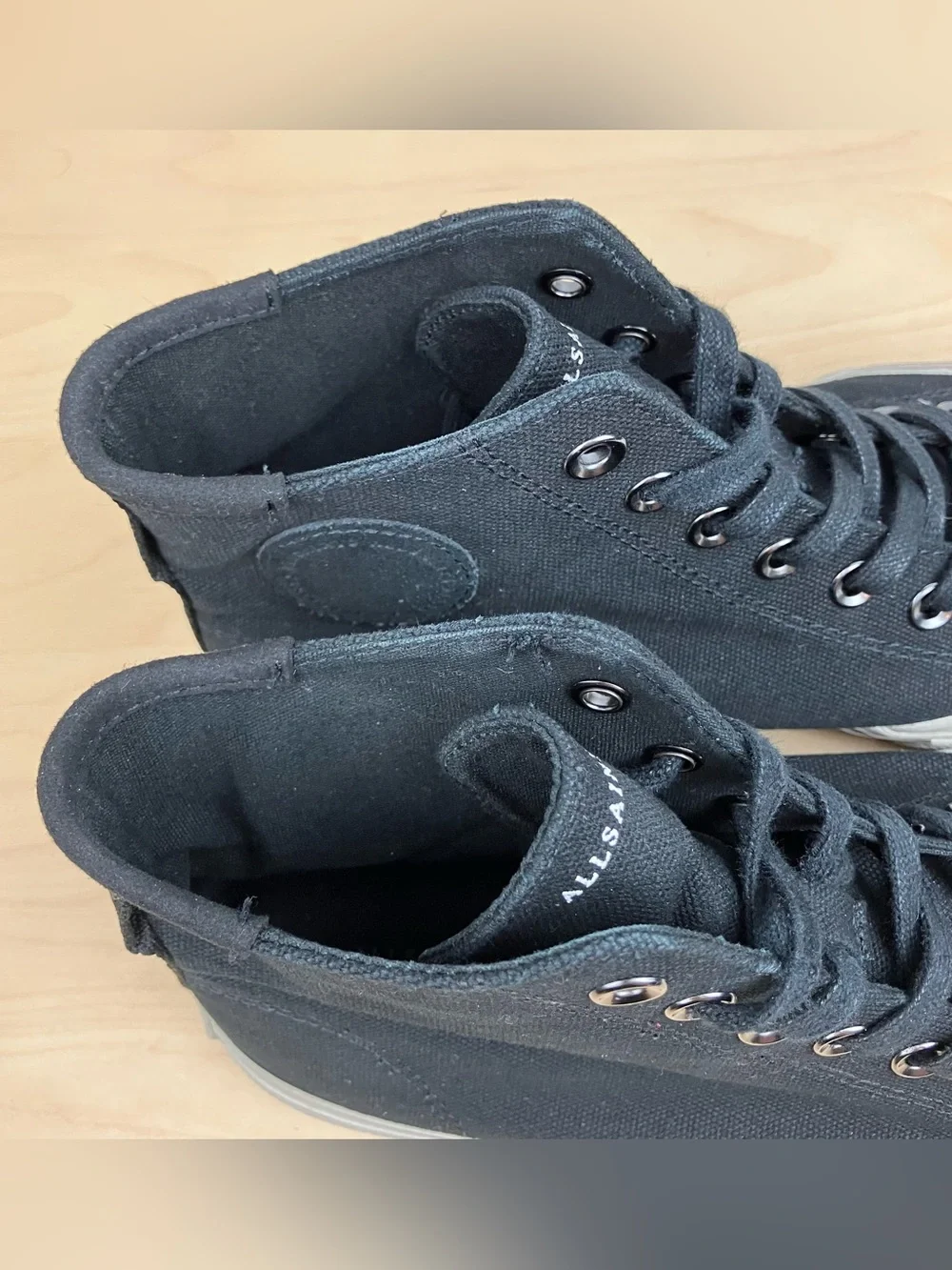Allsaints Men’s Size 42 / 9.0 Dumont Black Canvas High Top Shoes Lace Up
